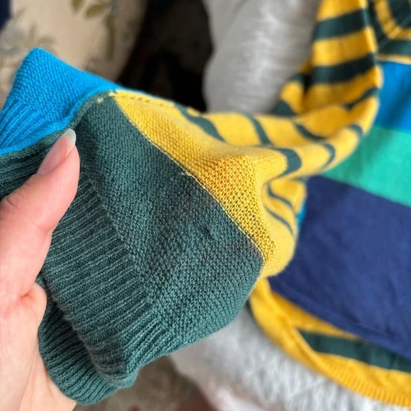 Free People Block Party Pullover Top Striped Oversized linen blend Knit Sweater - Picture 9 of 11